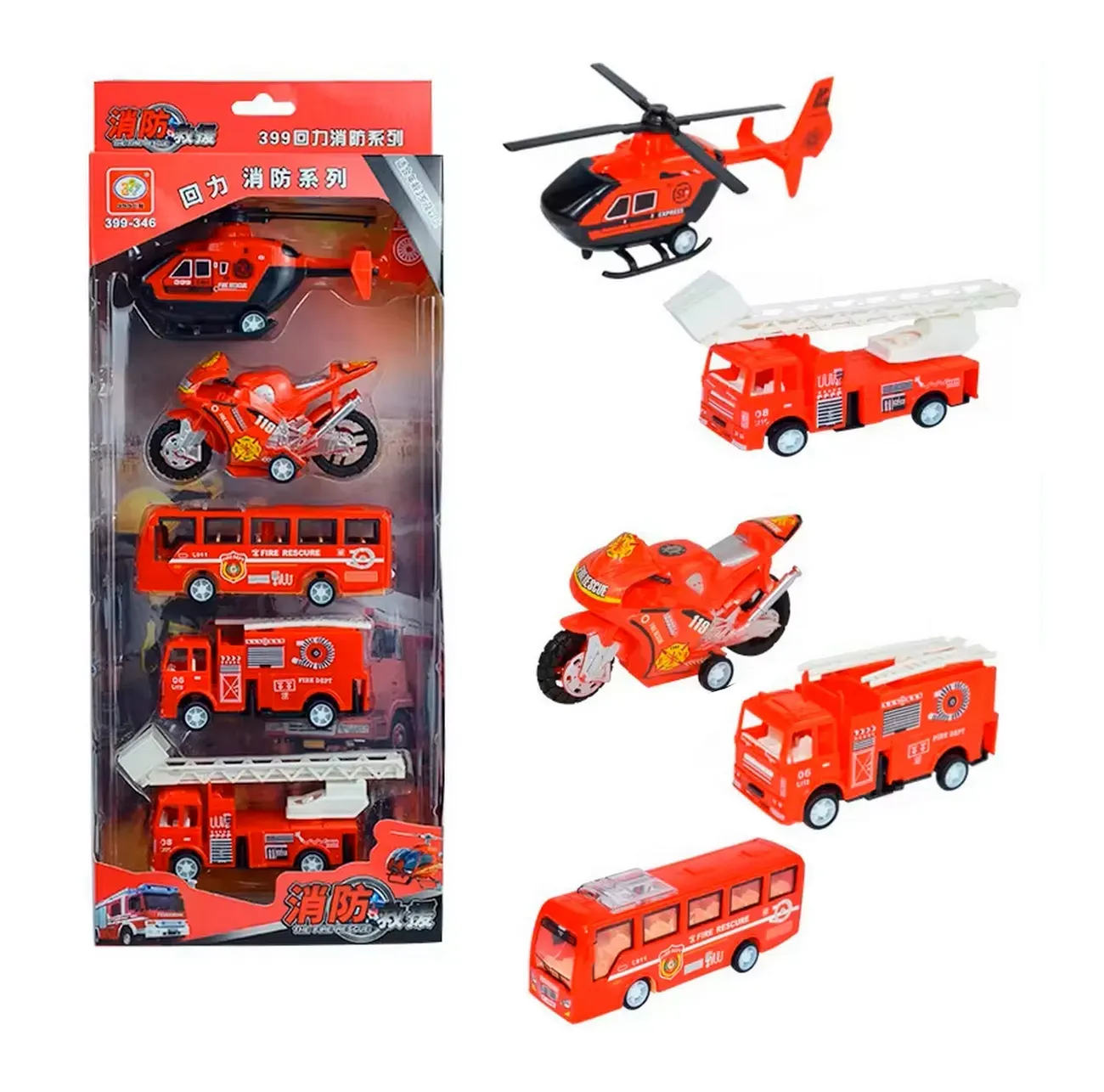 Carros De Impulso Moto Grua Bus Helicoptero Bomberos X 5 Pcs