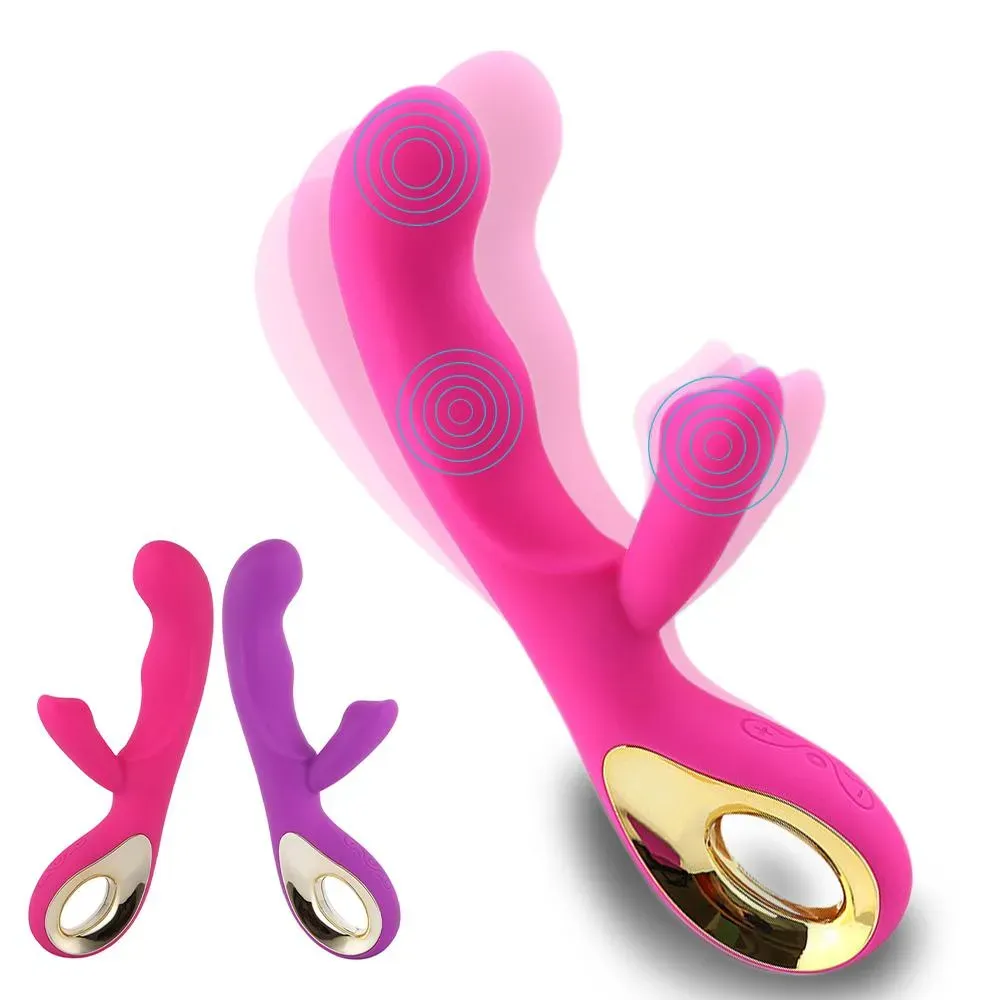 Vibrador Doble Puntog Rabbit, Vibrador Vaginal Recargable, Vibrador Silicona Medica