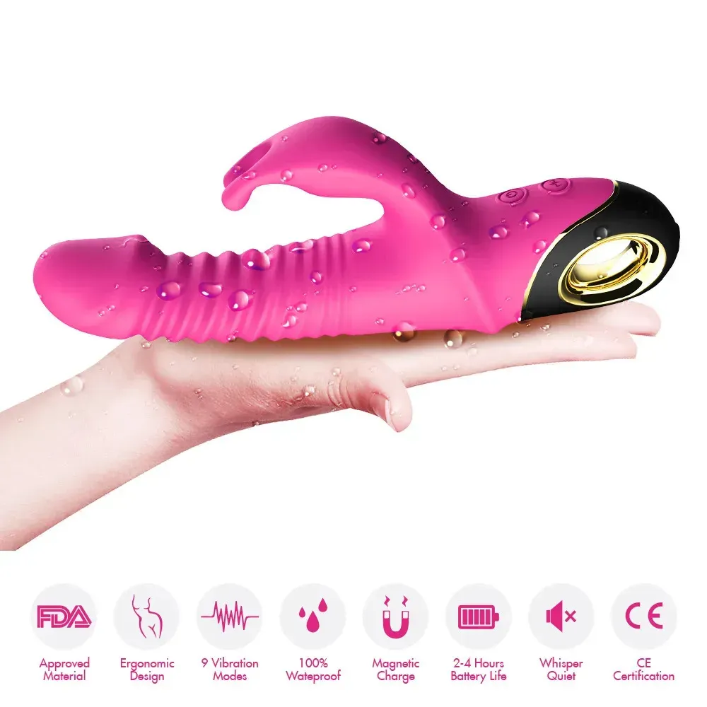 Vibrador Vaginal Puntog Doble Recargable, Silicona Medica, Con Empuje, Giro y Movimiento