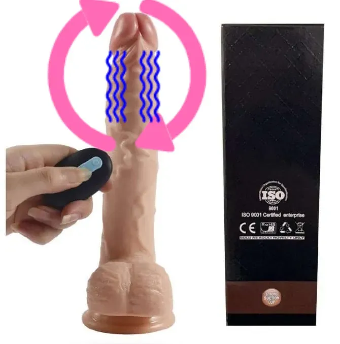 Consolador con chupa vibrador y giratorio, dildo a control remoto 23cm