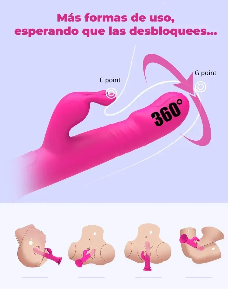 Consolador Con Chupa Puntog, Vibrador con Giro y Empuje, Silicona Medica