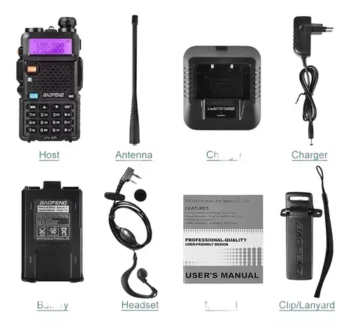 Radio Walkie Talkie Linterna Comunicador Uv-5rl Audífonos