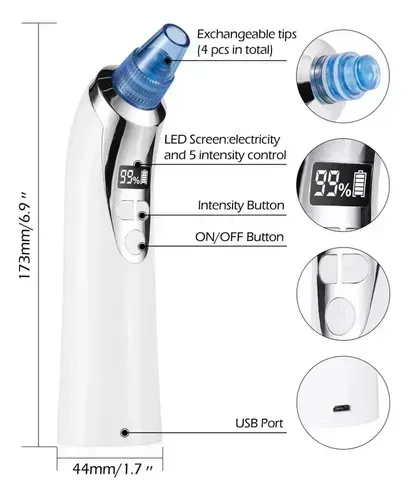 Extractor Puntos Negros Recargable 4 Boquillas 