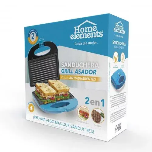 Sanduchera Home Elements Antiadherente Parrilla Grill Azul