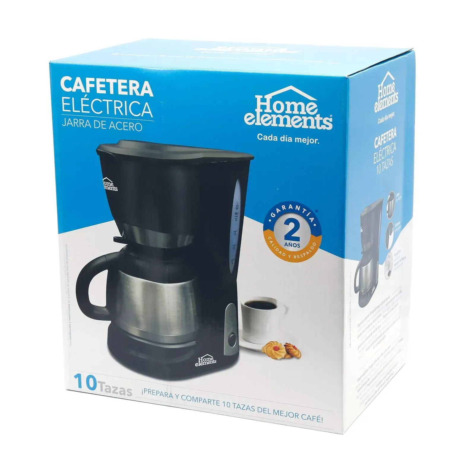 Cafetera Electrica 10 Tazas Home Elements Jarra En Acero 