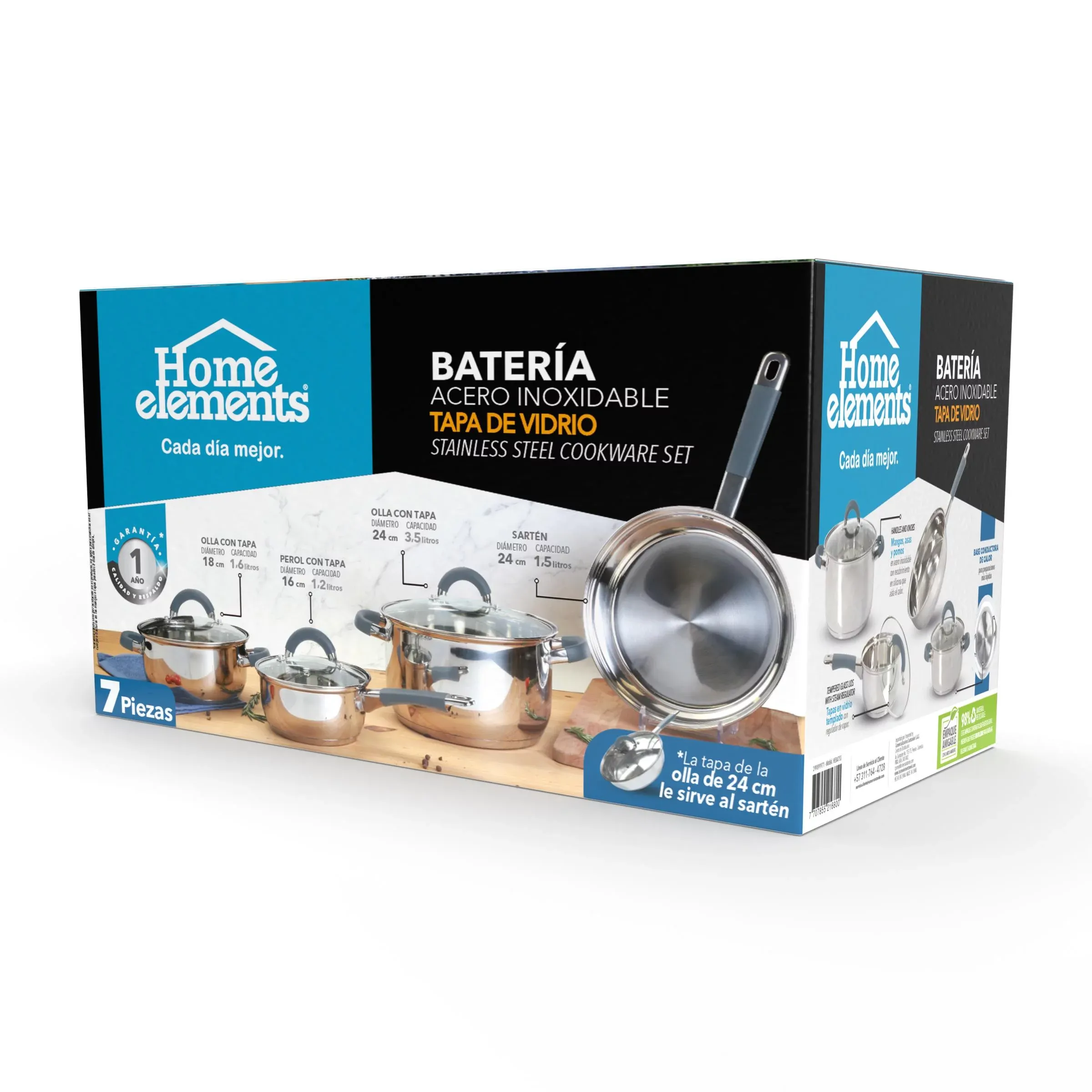 Bateria En Acero Inoxidable 7 Piezas Home Elements