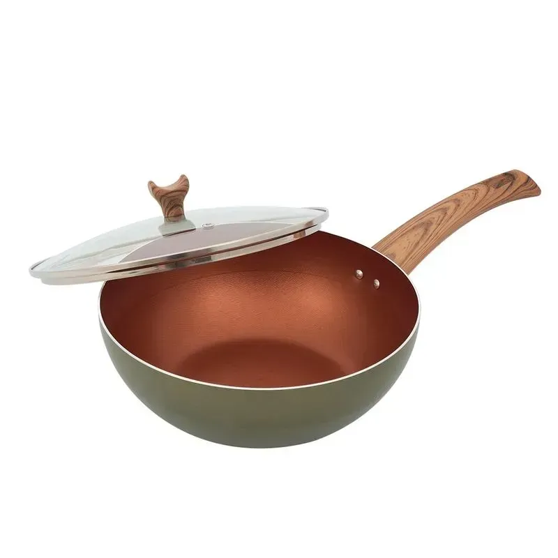 Wok Universal Cuarzo Antiadherente 30cm Con Tapa De Vidrio