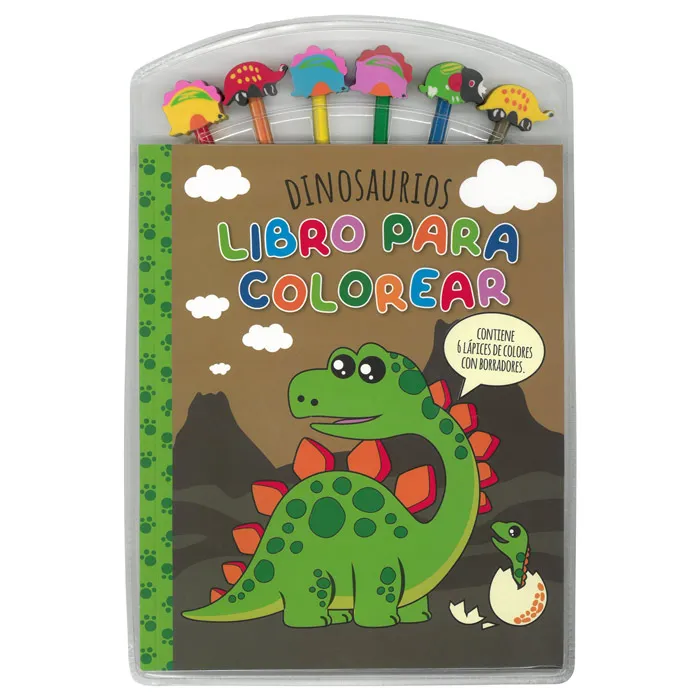 LIBROS PARA COLOREAR + 6 LÁPICES DE COLORES CON BORRADORES DINOSAURIOS