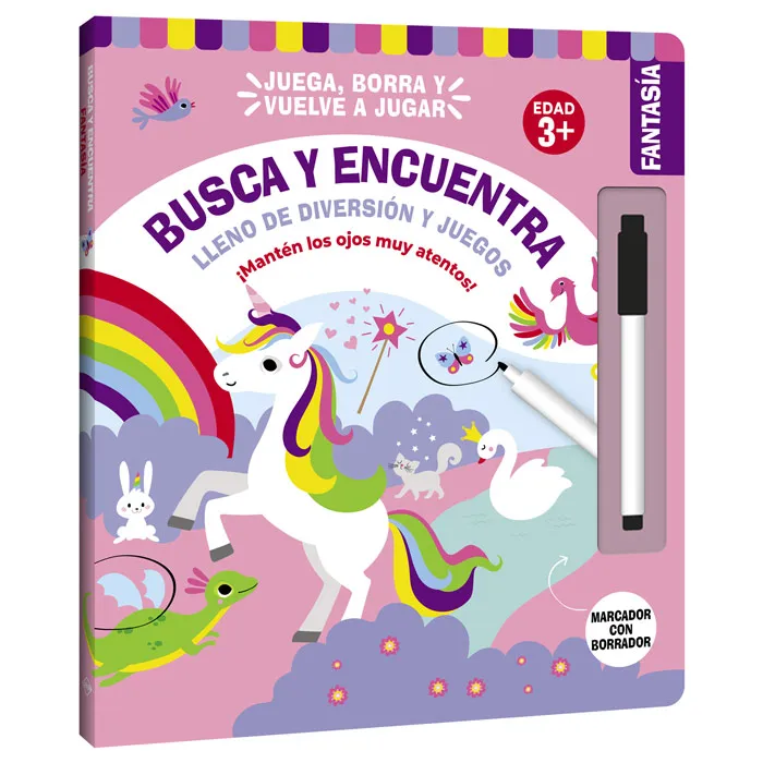 BUSCA Y ENCUENTRA + MARCADOR CON BORRADOR FANTASIA