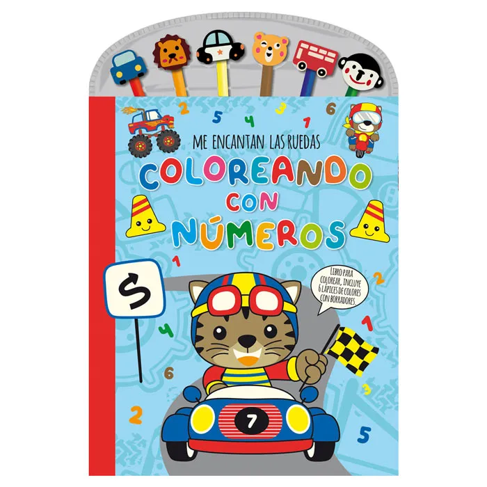 LIBROS PARA COLOREAR + 6 LÁPICES DE COLORES CON BORRADORES NUMEROS RUEDAS