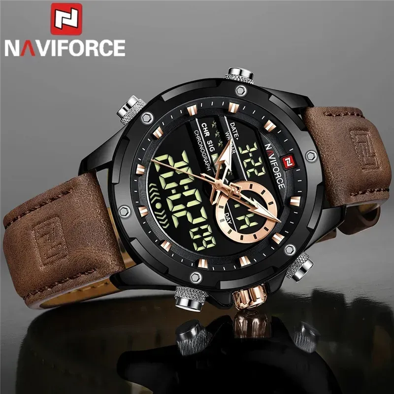 Reloj naviforce doble hora original de caballero resistente al agua en cuero