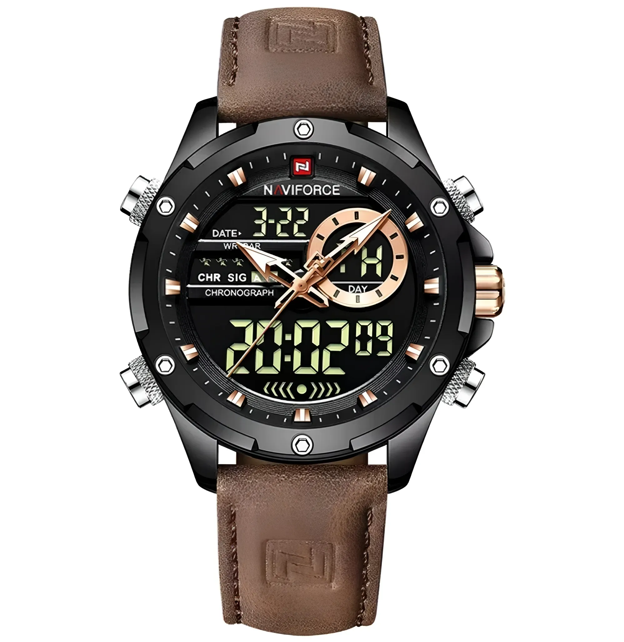 Reloj naviforce doble hora original de caballero resistente al agua en cuero