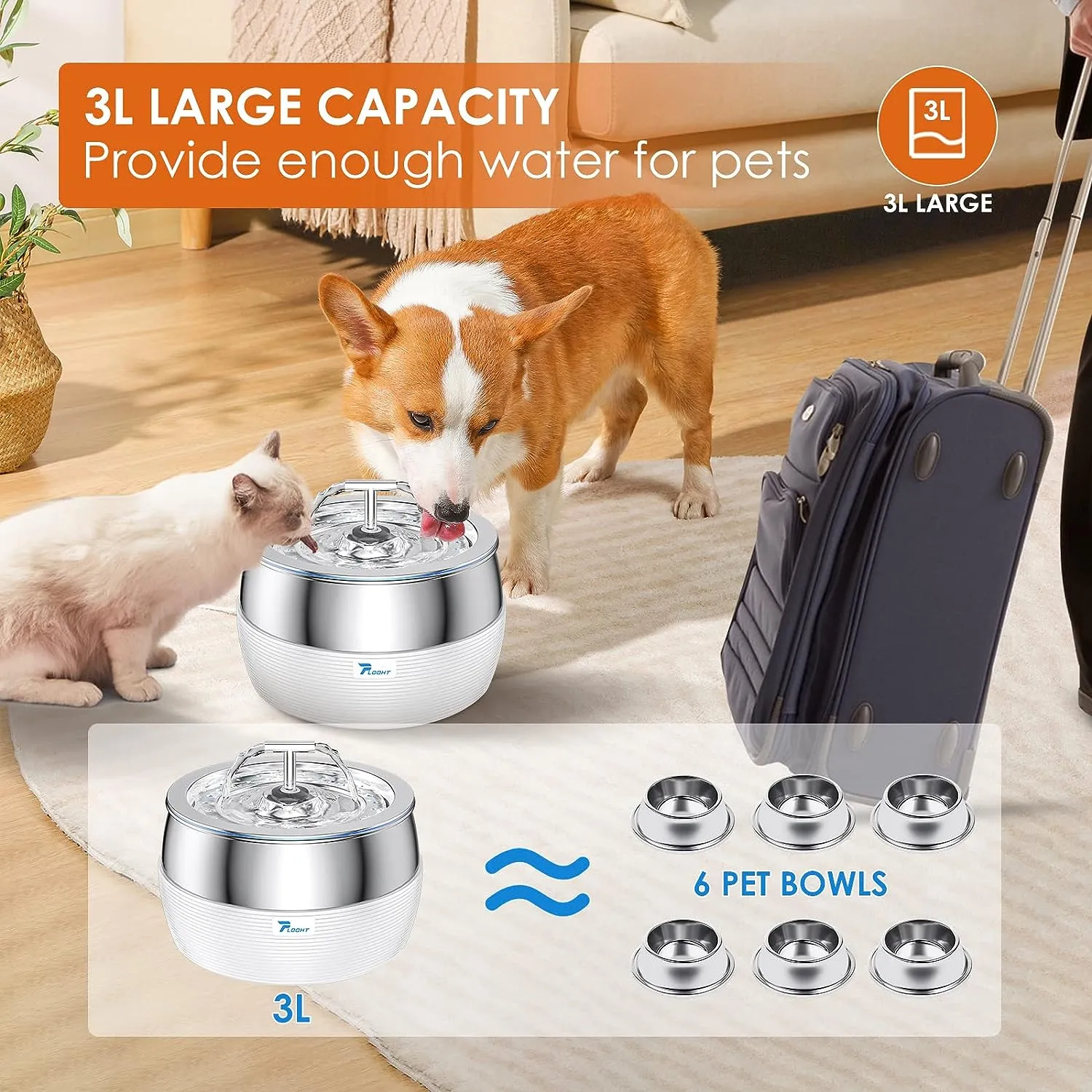 Fuente De Agua Automática Para Gato Y Perro Acero Inoxidable