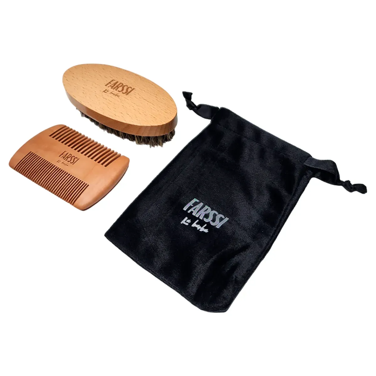 Set X3 Barba Cepillo Cerdas Jabalí + Peine Madera + Bolsa