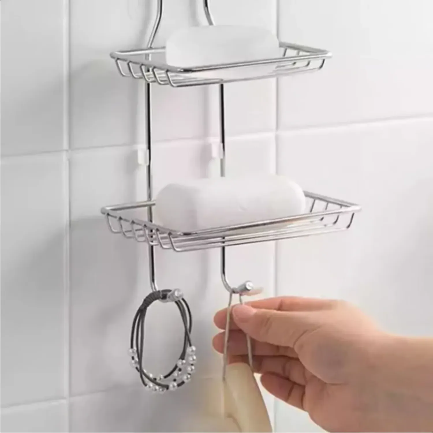 Soporte de baño para Jabon,2 niveles con adhesivo de pared