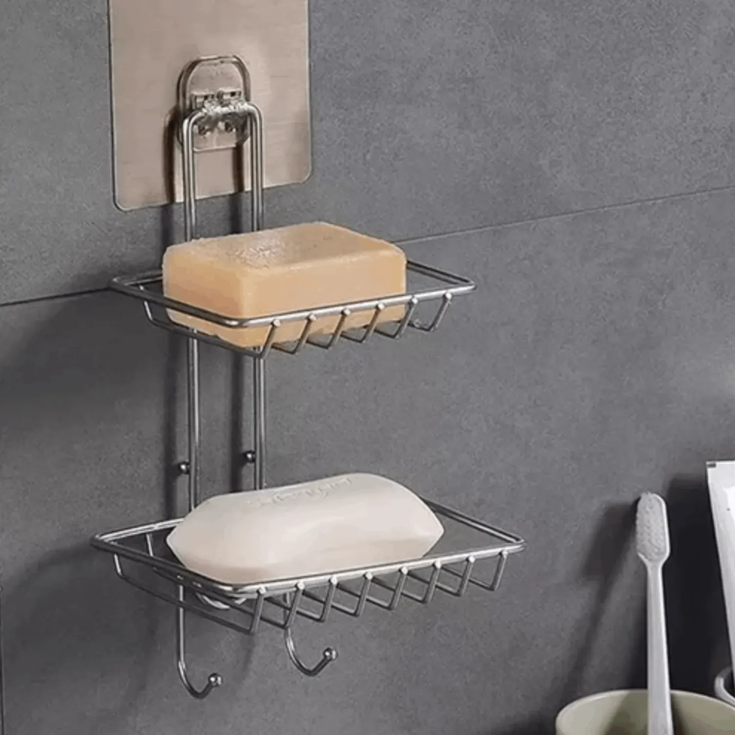 Soporte de baño para Jabon,2 niveles con adhesivo de pared