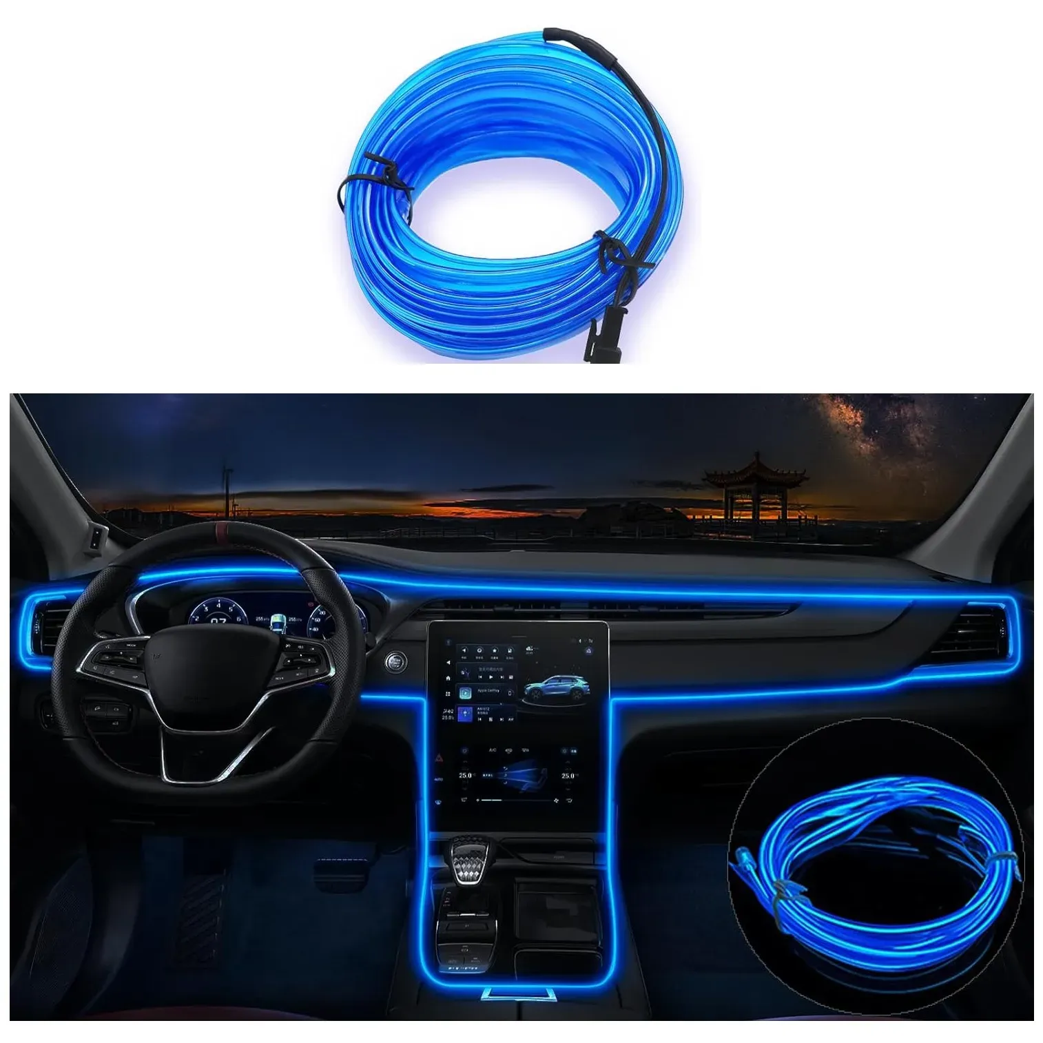 Tira Cinta Alambre De Luz Led Para Interior Del Carro Usb Azul oscuro