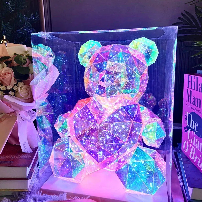 Oso decorativo led corazón rosa