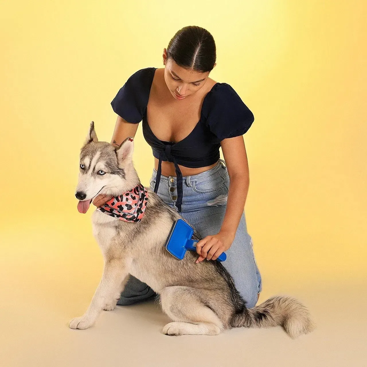 Cepillo con botón de auto limpiado para mascotas