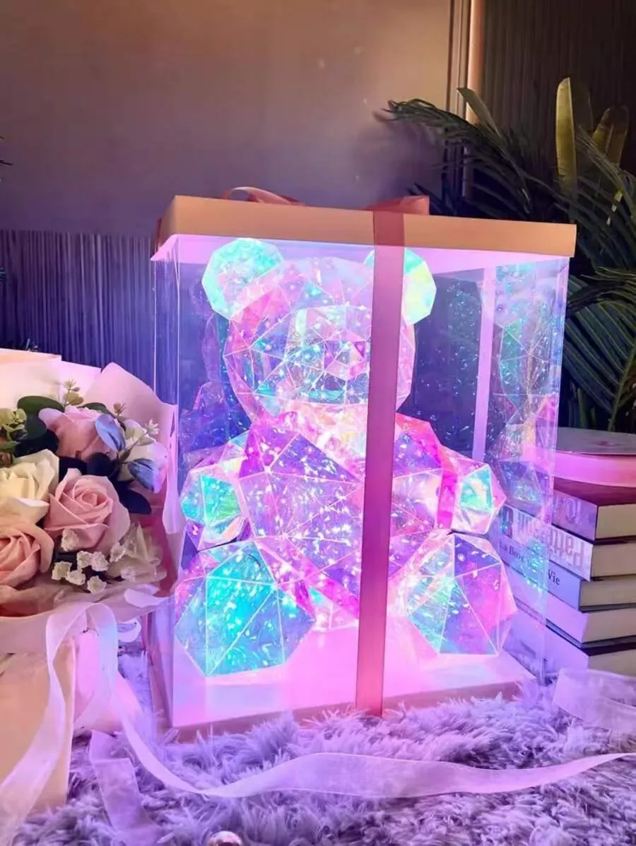 Oso decorativo led corazón rosa