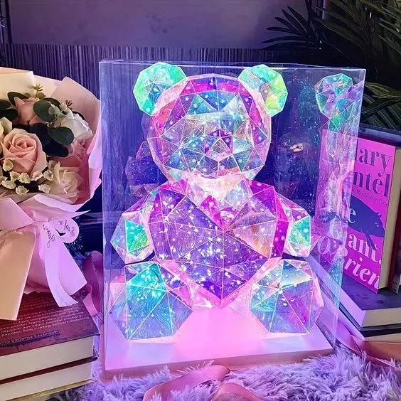 Oso decorativo led corazón rosa