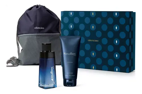 oBoticario Kit de Regalo Malbec Bleu: Perfume Malbec Bleu 100ml, Gel de baño 200g y Mochila de cordón