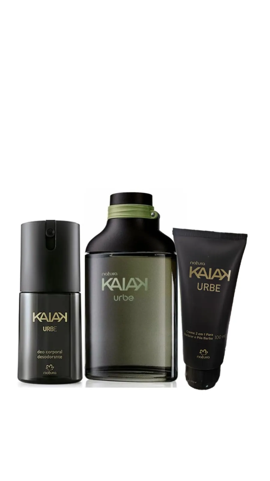 Kit Natura KAIKA URBE: Perfume Kaiak Urbe 100mL, Crema 2 en 1 para barba Kaiak Urbe 100mL y Spray desodorante Kaiak Urbe 100mL