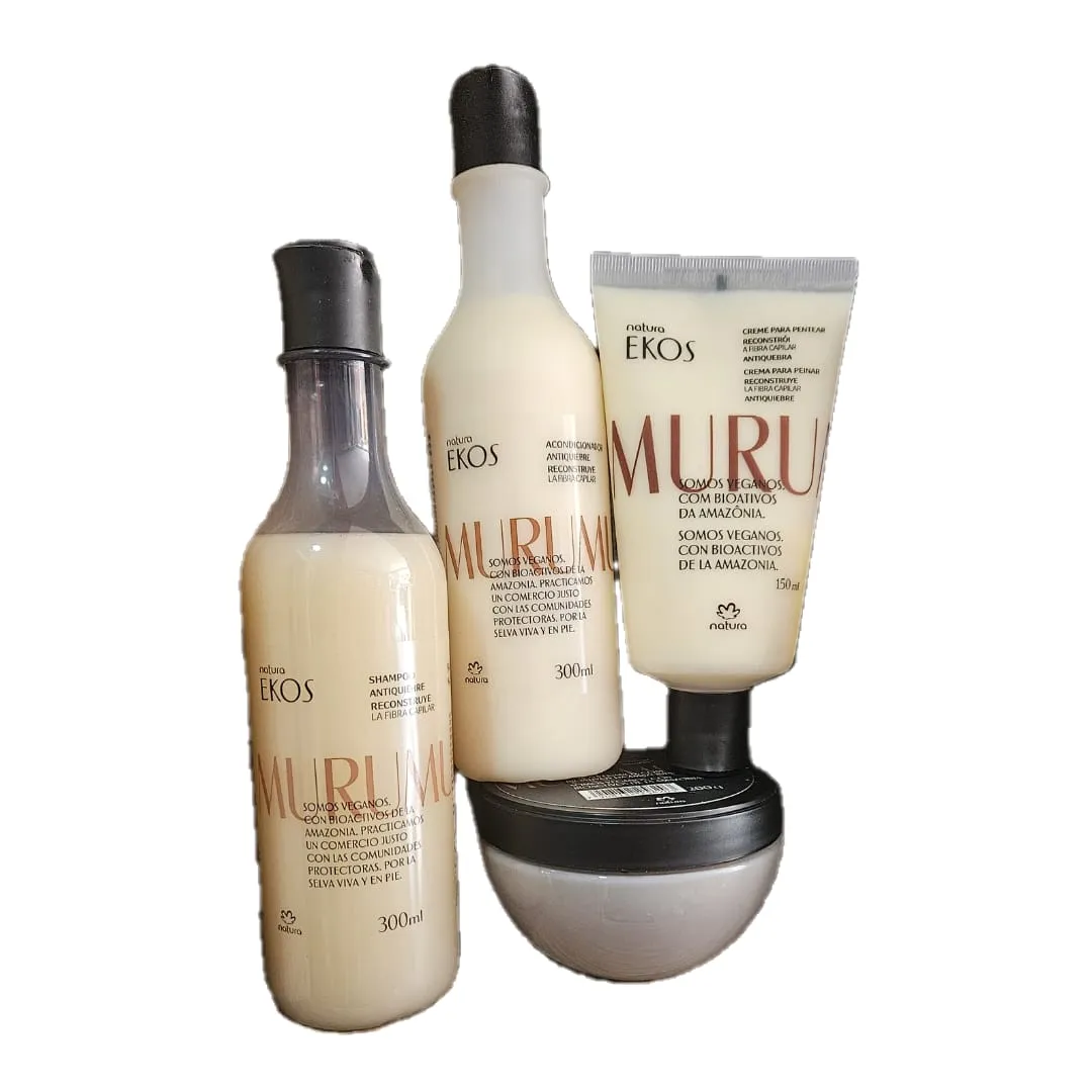 Natura Ekos Kit Murumuru Antiquiebre: Shampoo Murumuru 300ml, Acondicionador Murumuru 300ml, Máscara Antiquiebre 200g y Crema de Peinar MuruMuru 150ml