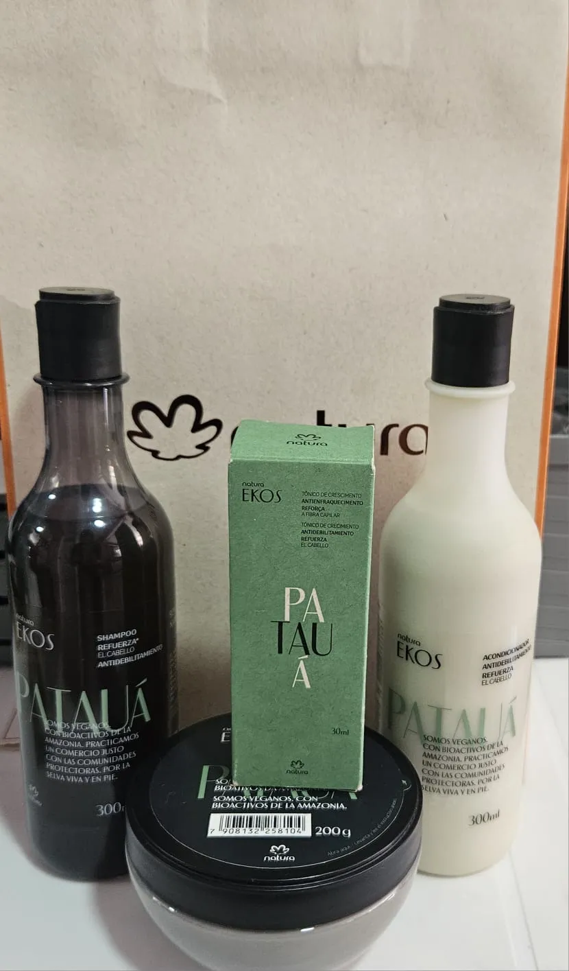 Natura Ekos Kit Patauá: Shampoo Patauá 300ml, Acondicionador Patauá 300ml, Máscara Patauá Antidebilitamiento 200g y Tónico de Crecimiento Patauá 30ml