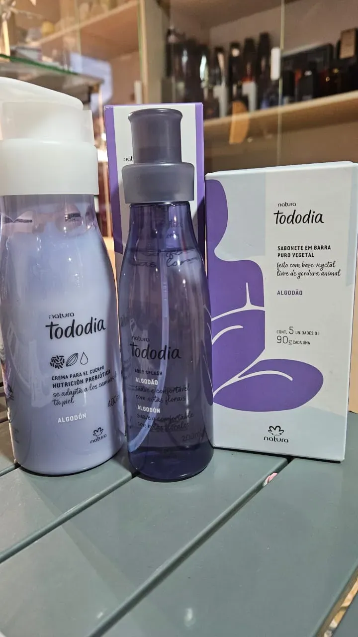 Natura Kit Tododia Algodón: Crema Hidratante Algodón 400ml, Splash Algodón 200ml y Jabón en barra por 5 unidades Algodón