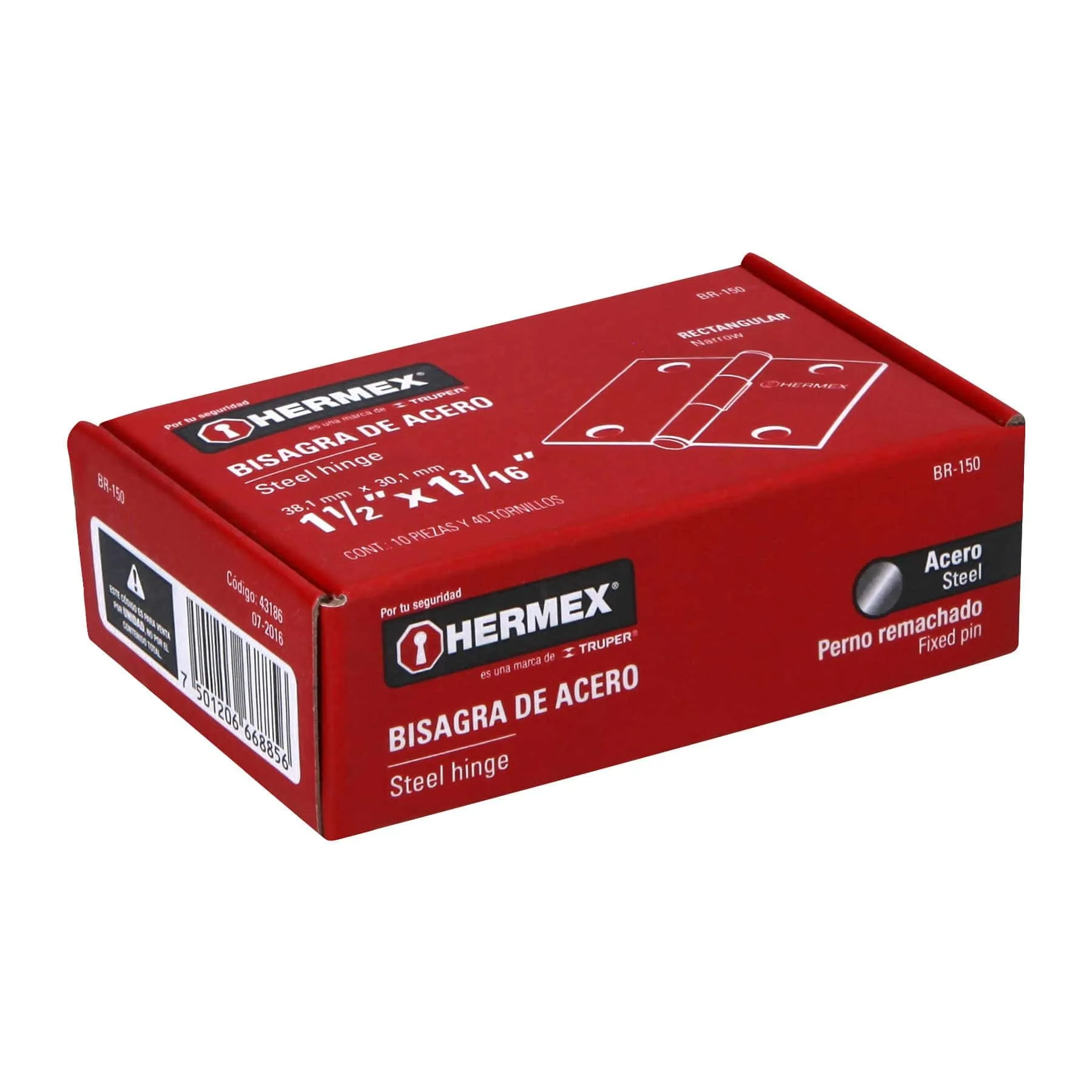 Caja De 20 Bisagras Rectangulares De 3.8 Cm, Acero Hermex