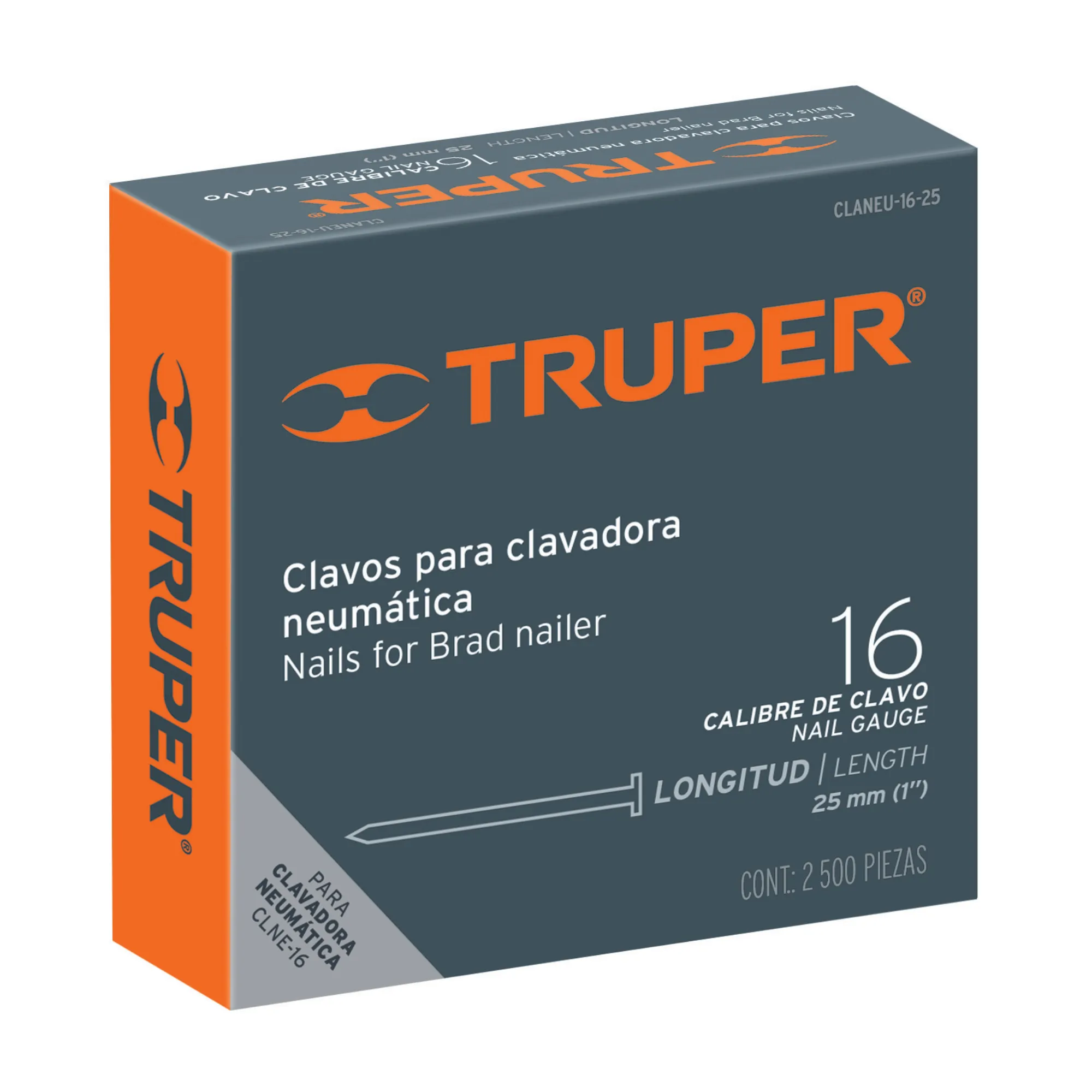 Caja De 2.500 Clavos Para Clavadora Calibre 16, Largo 25 Mm Truper