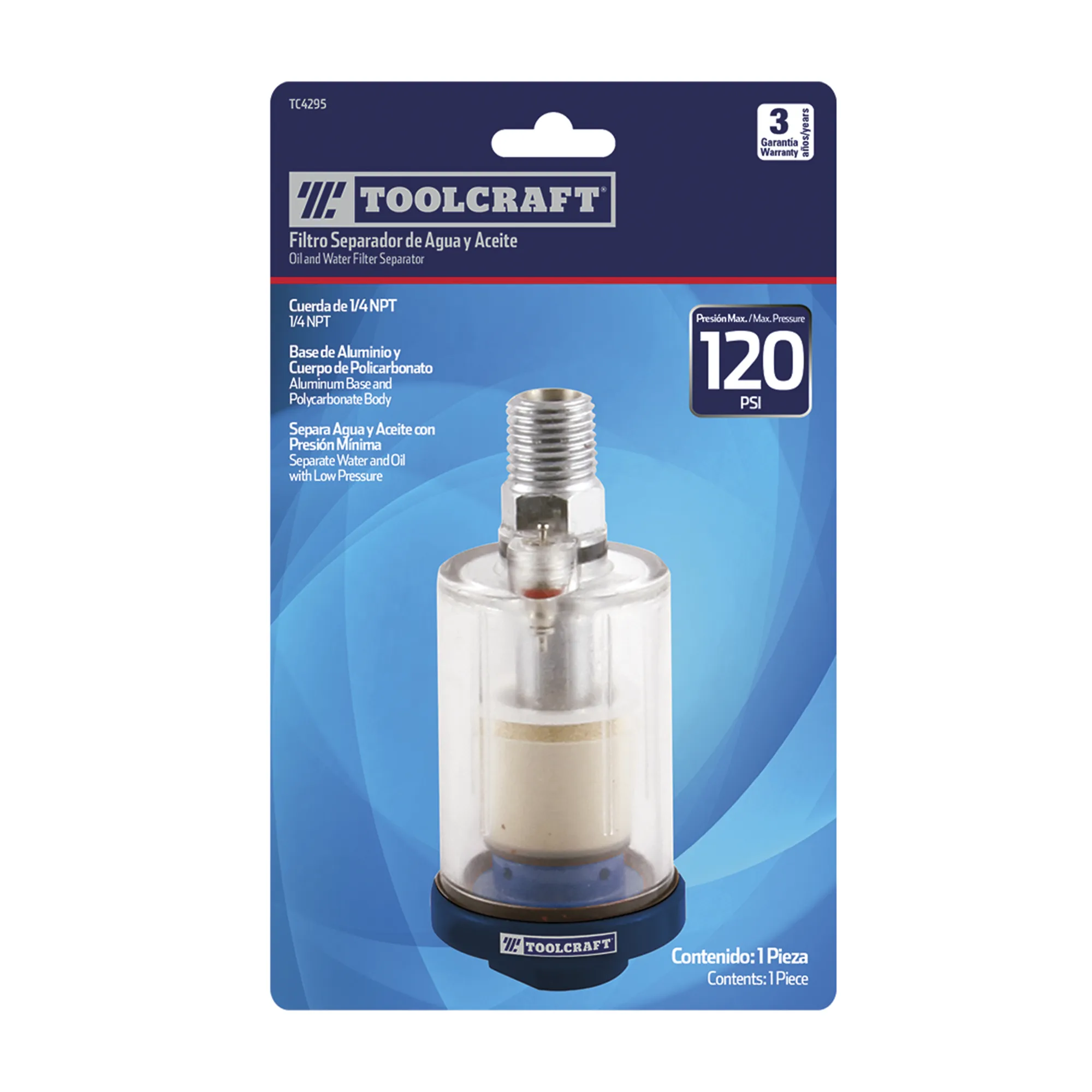 Filtro Separador De Agua Y Aceite 120 Psi Toolcraft 1/4 Npt