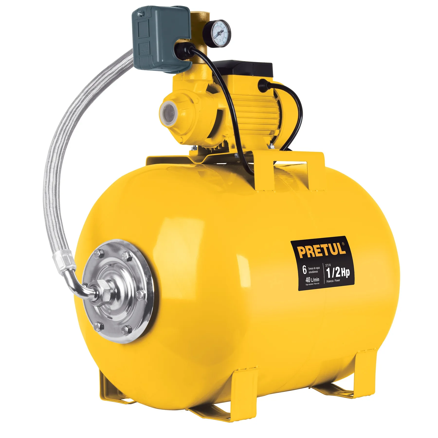 Bomba Hidroneumática 1/2 Hp, 50 Litros, 40 L/Min Doméstico Pretul