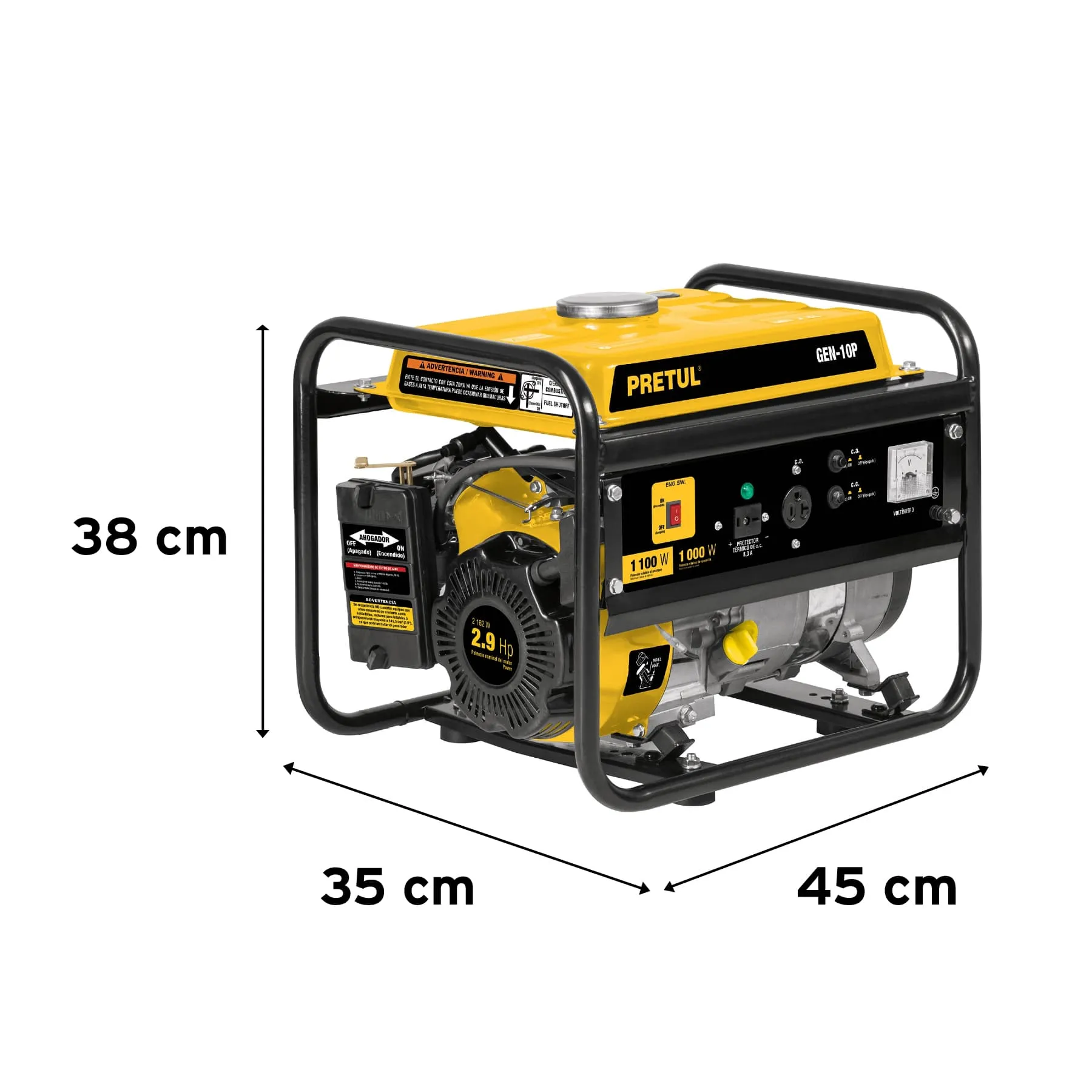 Generador Eléctrico Portátil De 6 Litros, 1.1 Kw, 2.9 Hp Pretul