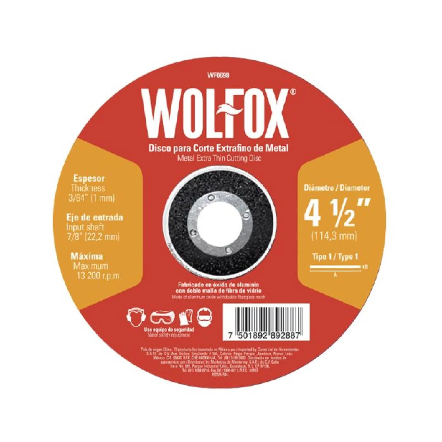 Disco Corte Extrafino De Metal 7'' Wolfox De 1.5 Mm