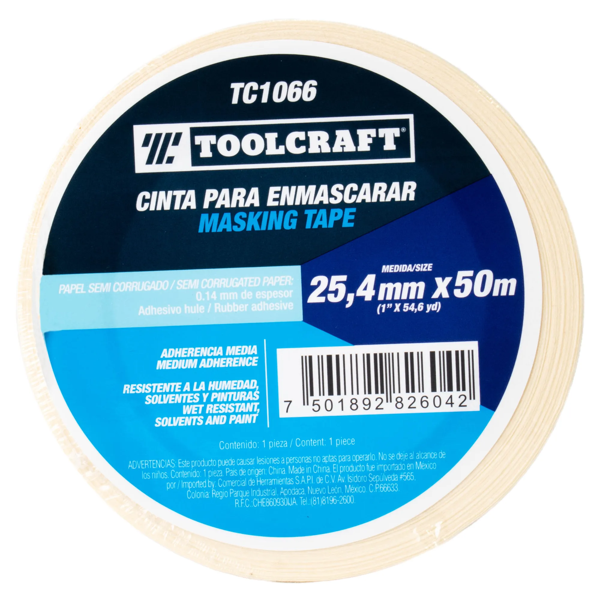 Cinta Enmascarar 1'' X 50 M Toolcraft Adhesivo De Hule