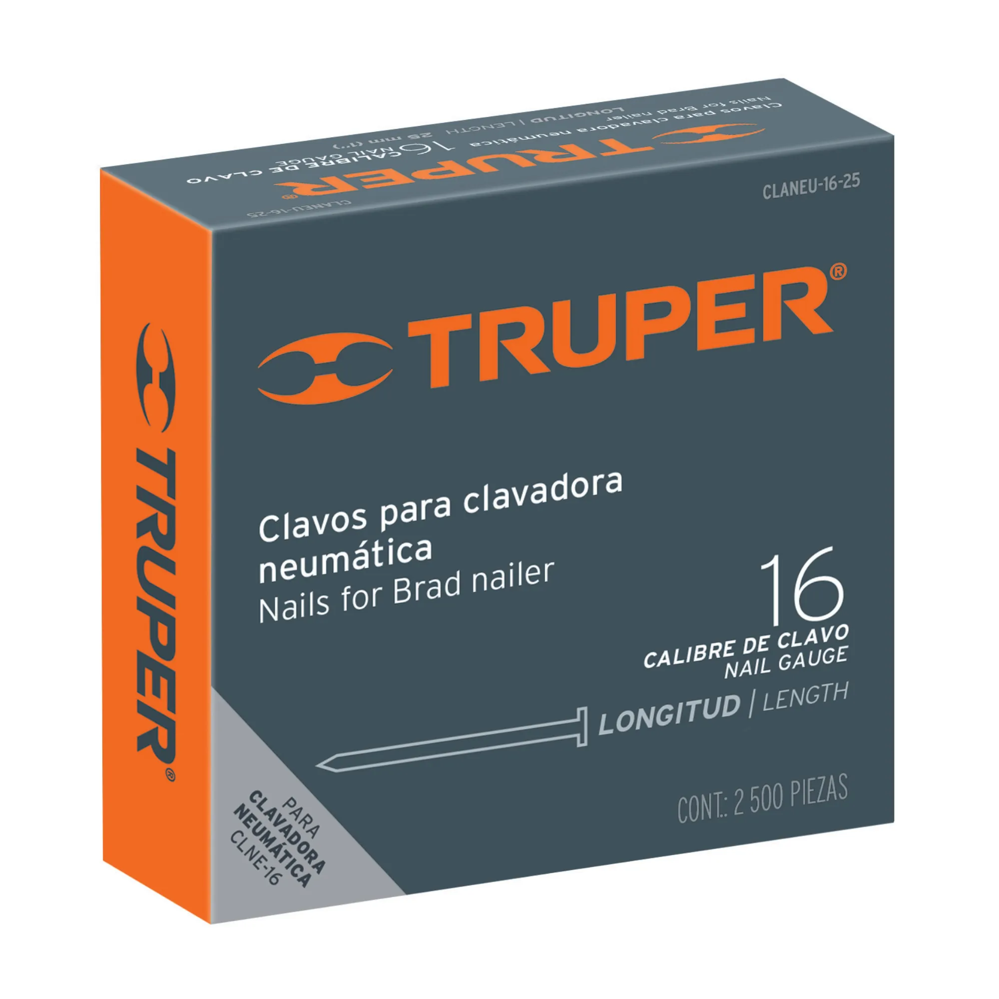 Caja De 2.500 Clavos Para Clavadora Calibre 16, Largo 64 Mm Truper