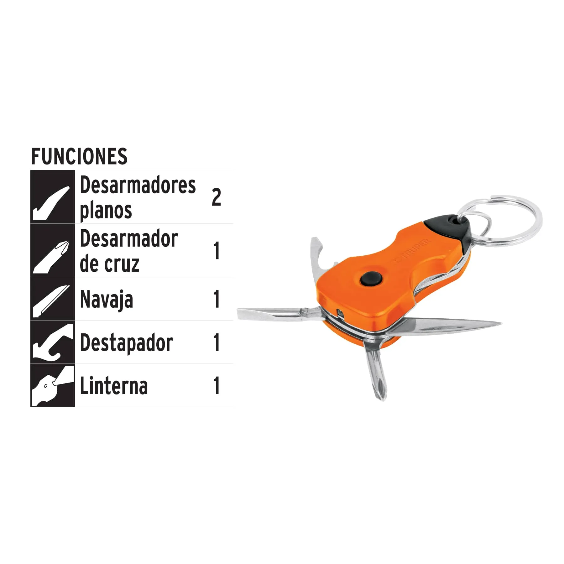 Navaja Multiherramienta De 6 Funciones Con Led, Tipo Llavero Truper