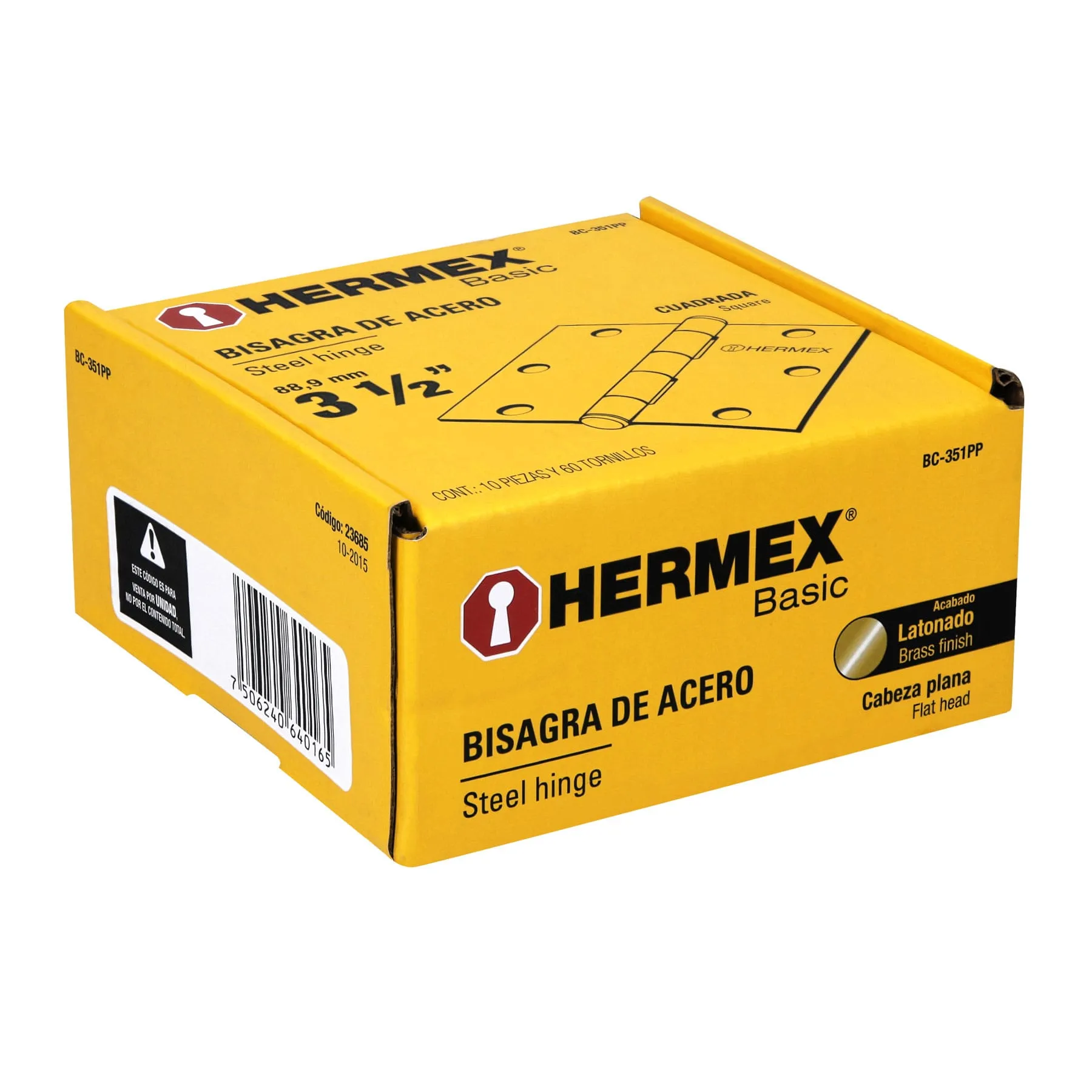 Caja De 10 Bisagras Cuadradas De 8.9 Cm, Acero Latonado Hermex