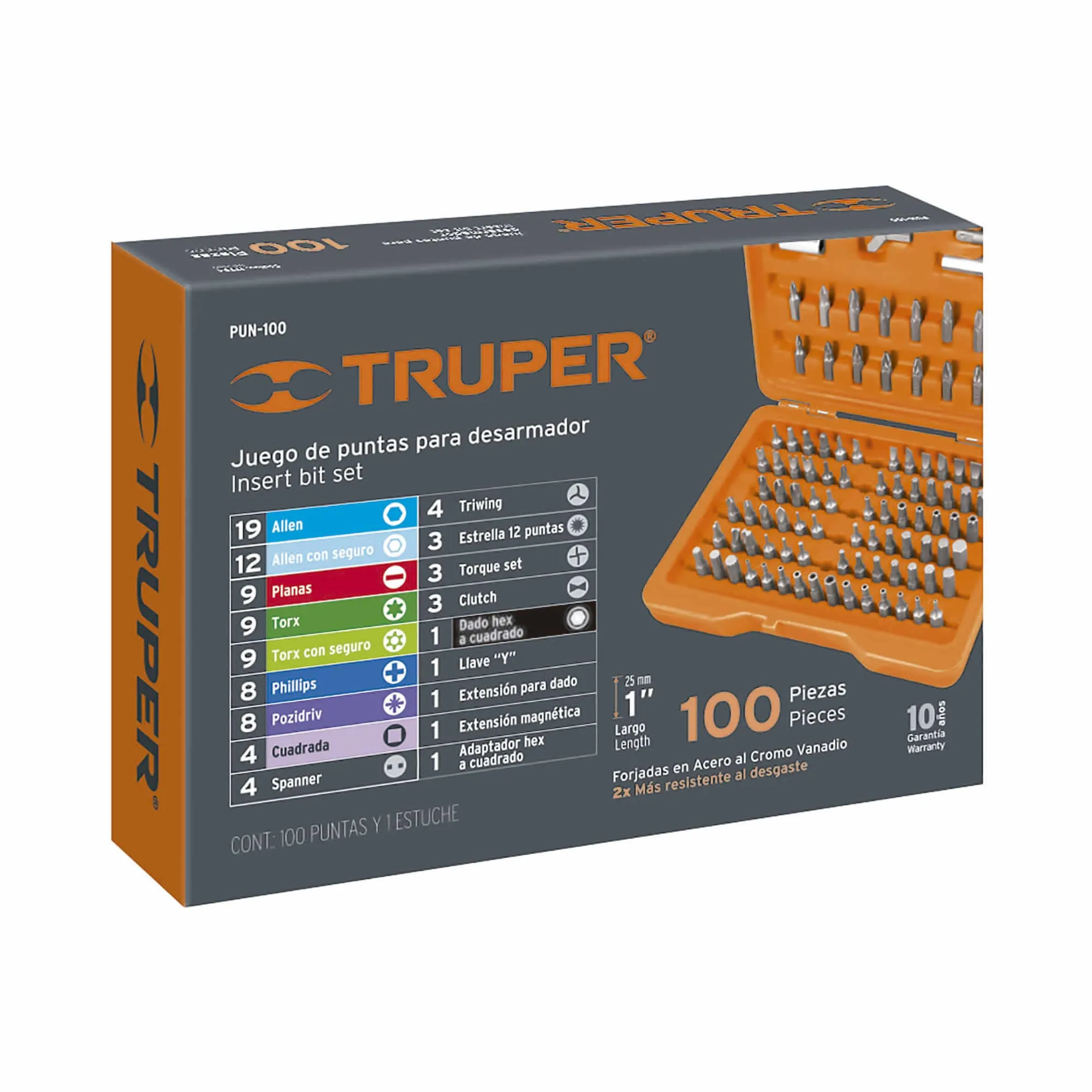 Juego De 100 Puntas De 1" Para Destornillador Y Taladro Truper