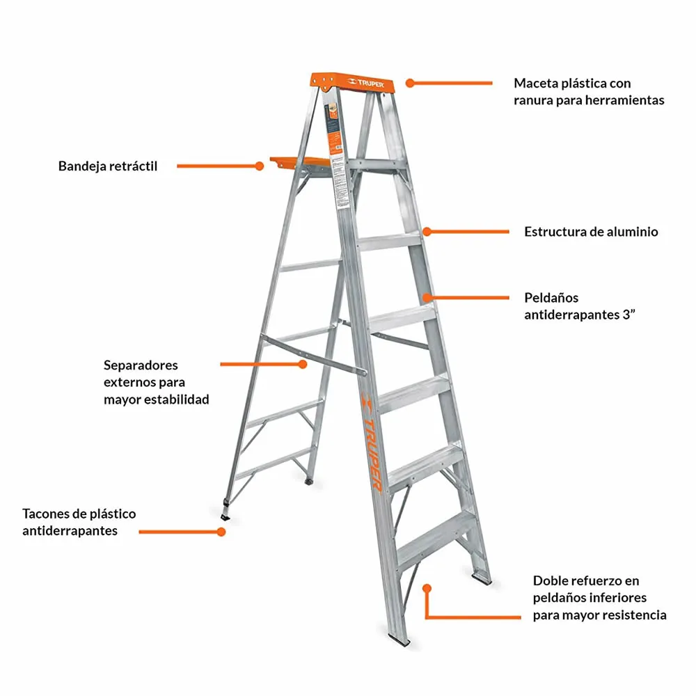 Escalera De 7 Escalones - 6 Peldaños Con Bandeja, Tipo 2 Truper