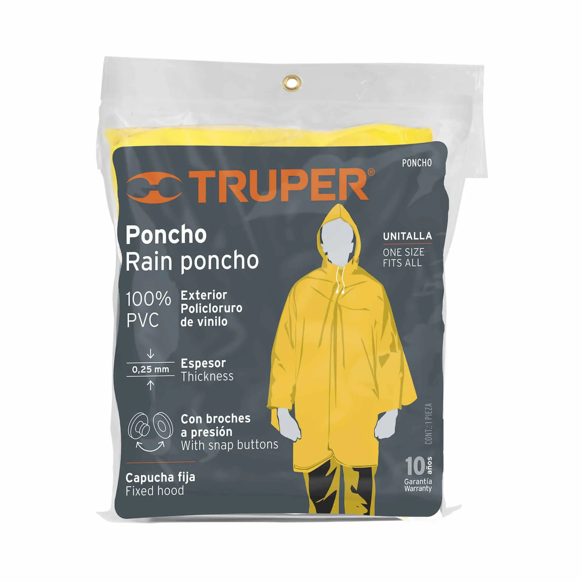 Poncho Impermeable Amarillo De Pvc Con Broches, Grueso Truper