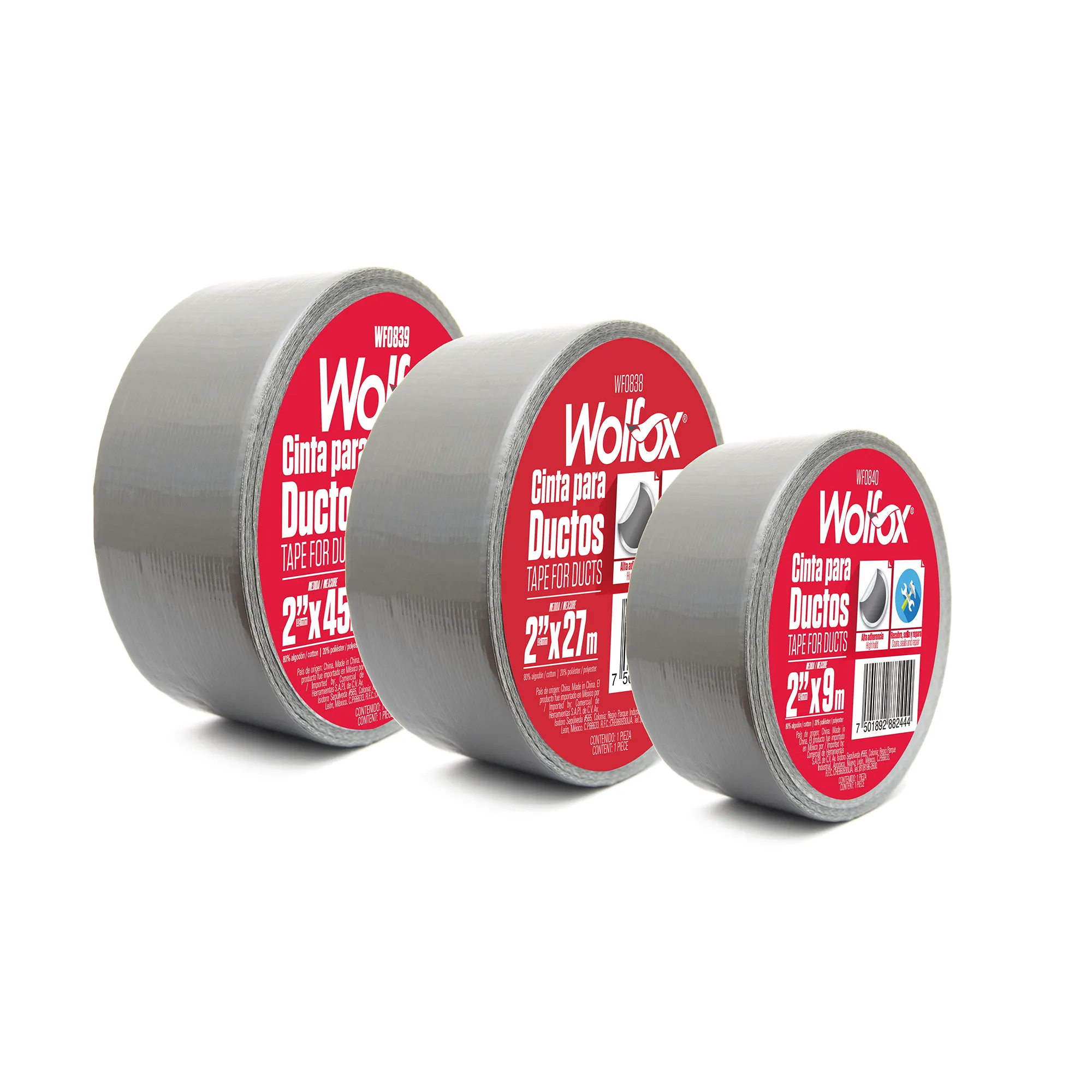 Cinta Para Ducto 9 M X 48 Mm Wolfox Gris Hot Melt