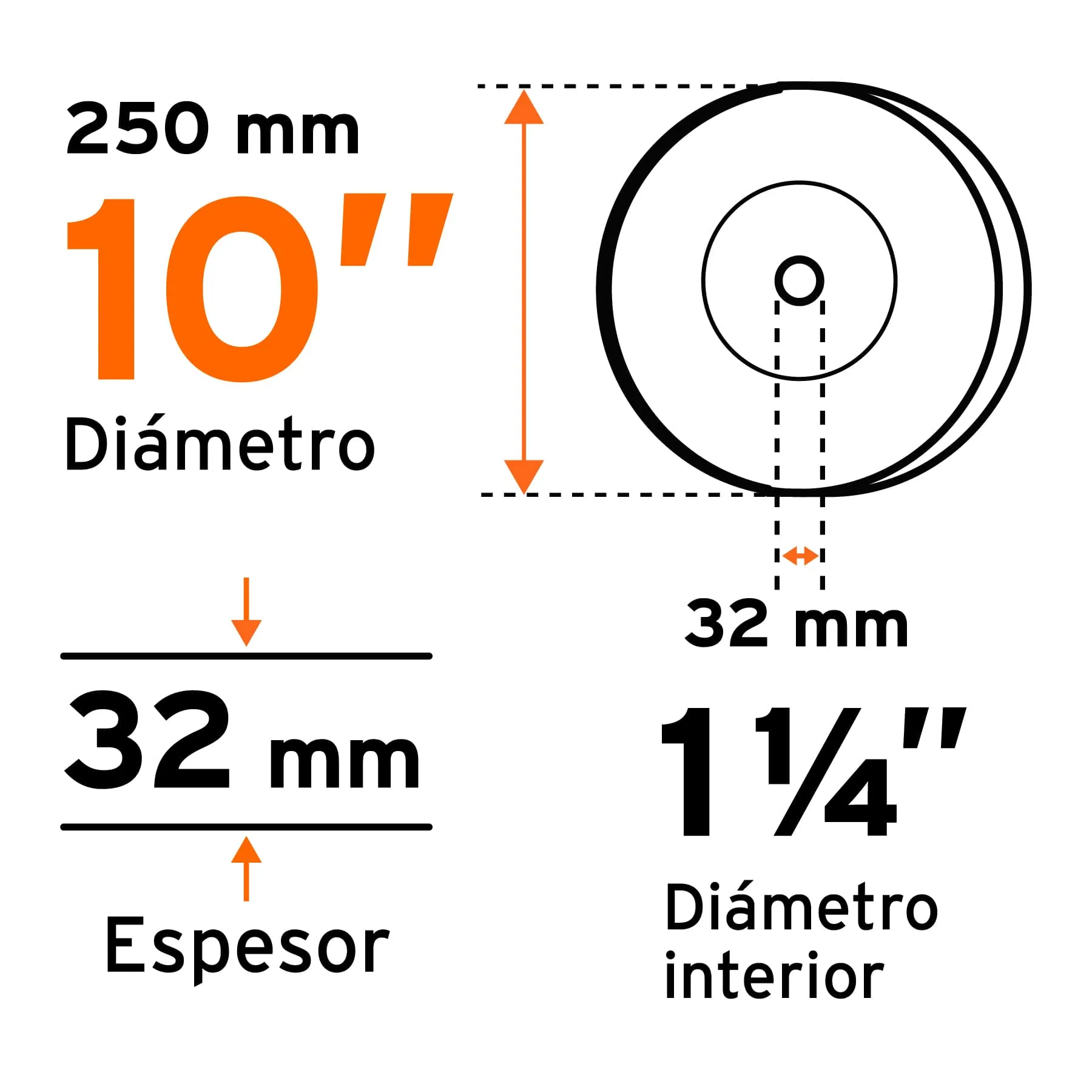 Piedra Abrasiva 10" Para Esmeril, Grano 60, Espesor 1.1/4" Truper