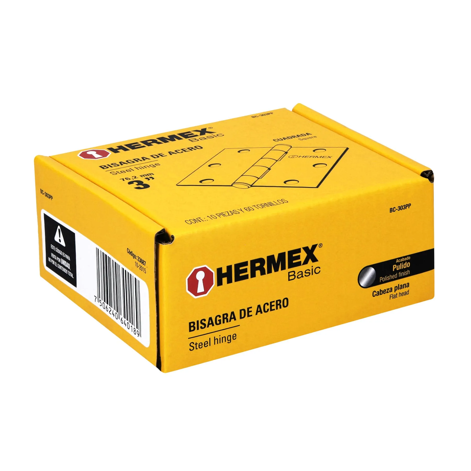 Caja De 20 Bisagras Cuadradas De 7.6 Cm, Acero Cromo Mate Hermex