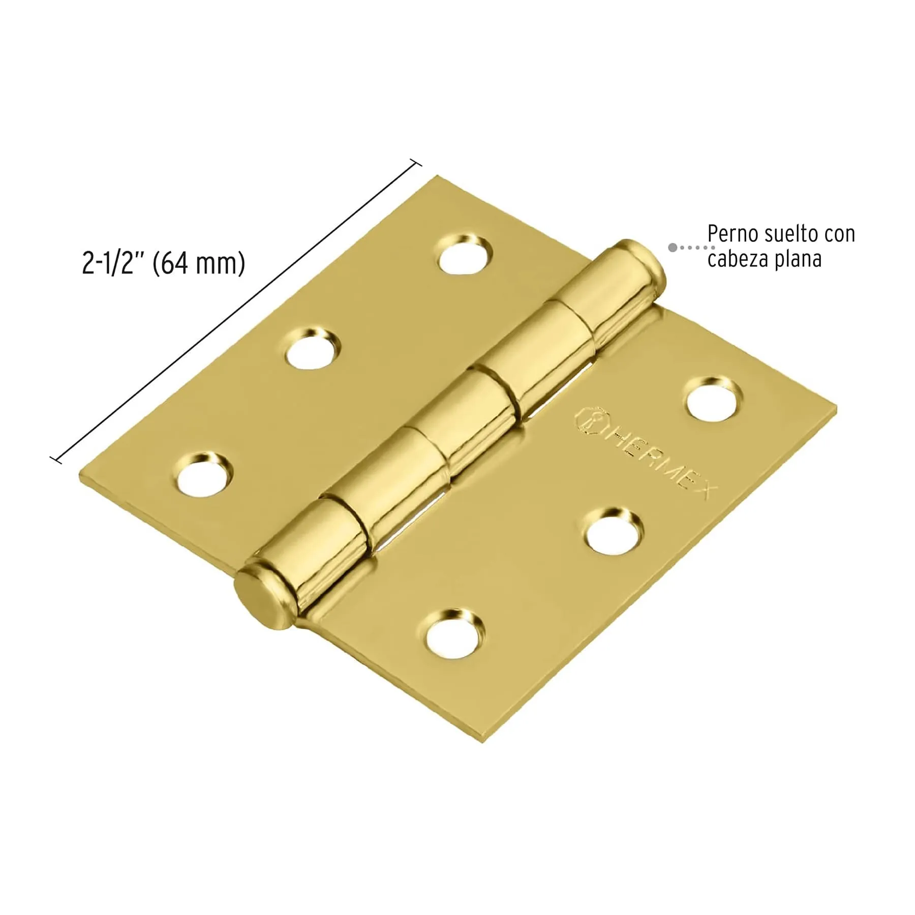 Caja De 10 Bisagras Cuadradas De 6.4 Cm, Acero Latonado Hermex