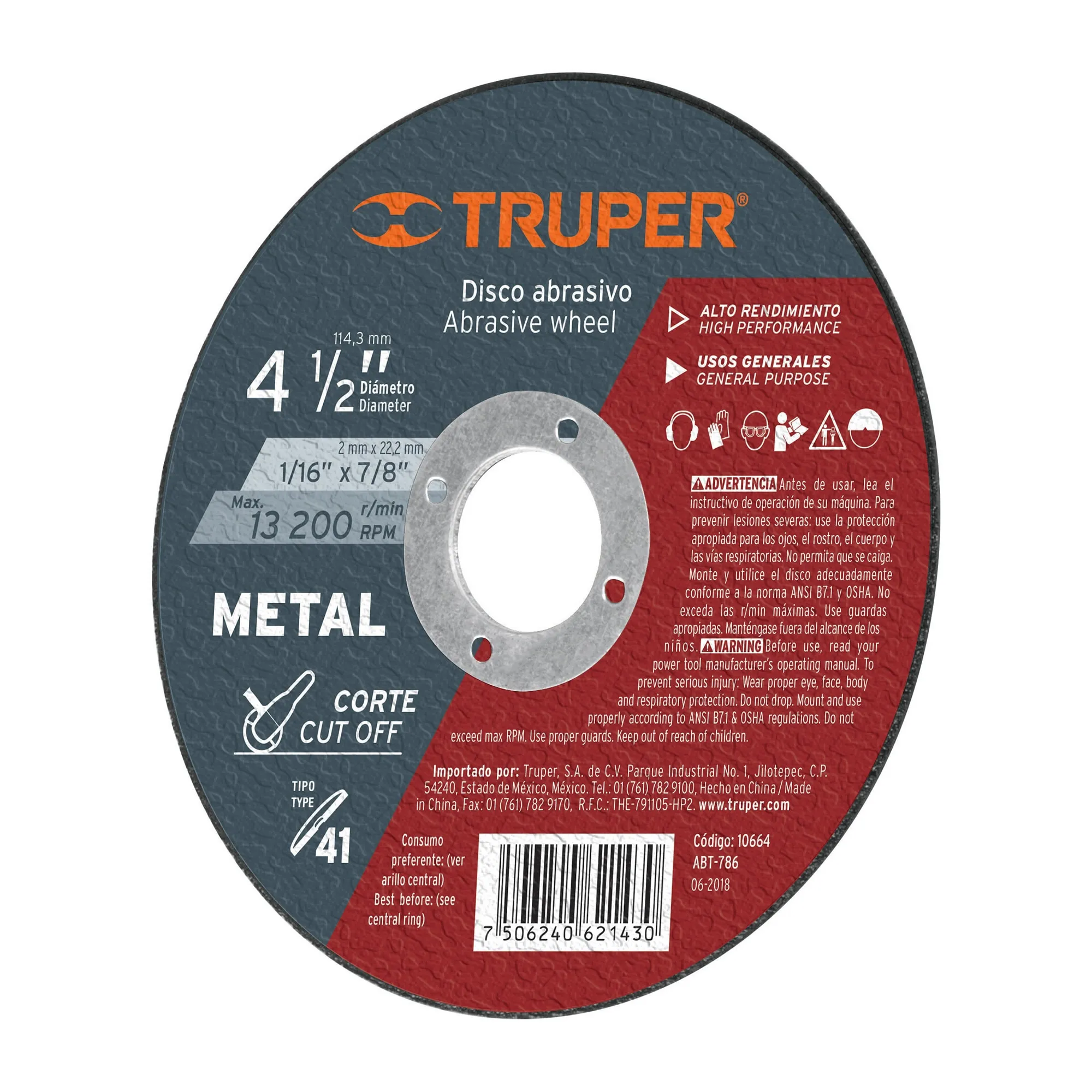 Disco Corte De Metal De 4.1/2", Uso General Truper