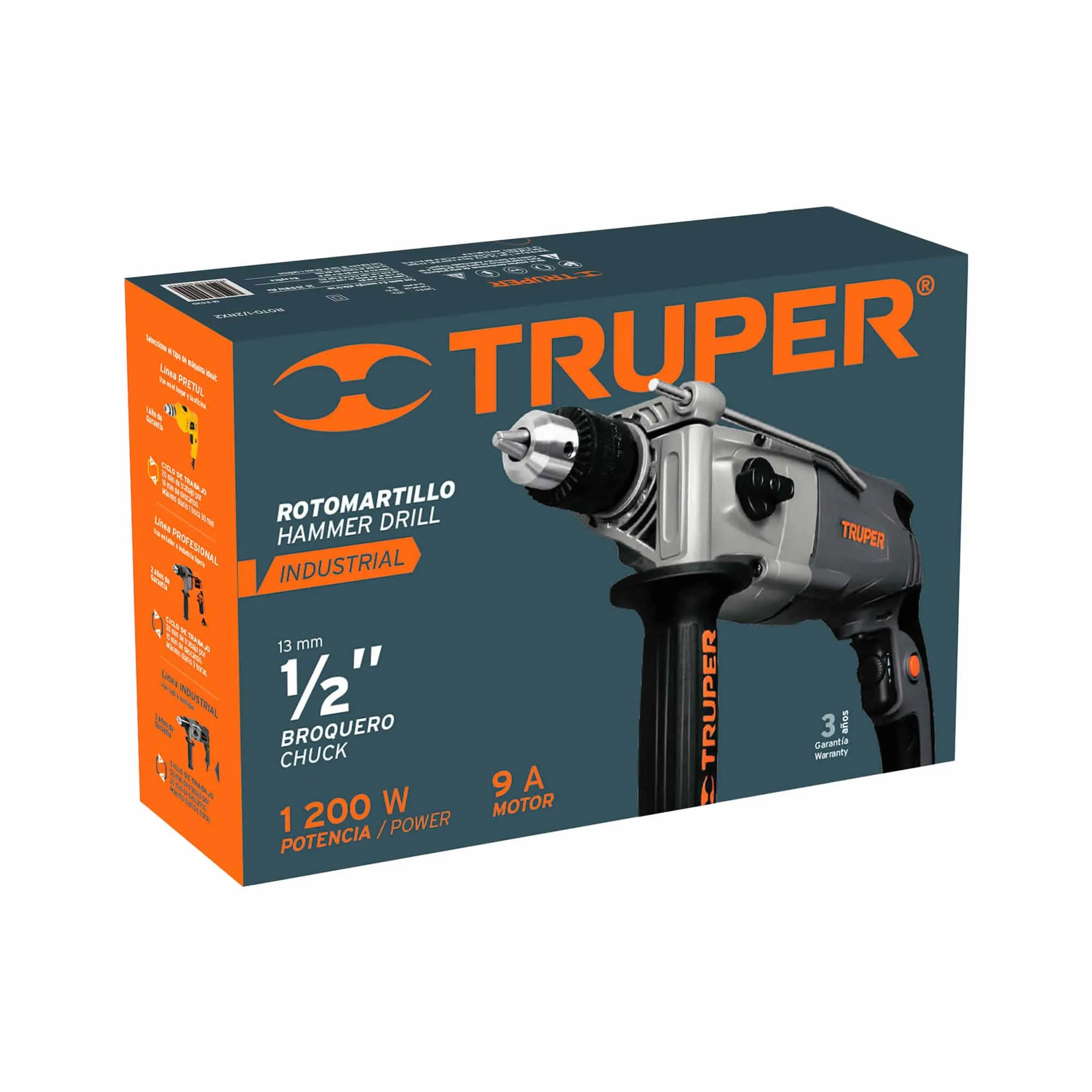 Taladro Percutor 1/2" Industrial 1.200 W Con Mango De Apoyo Truper