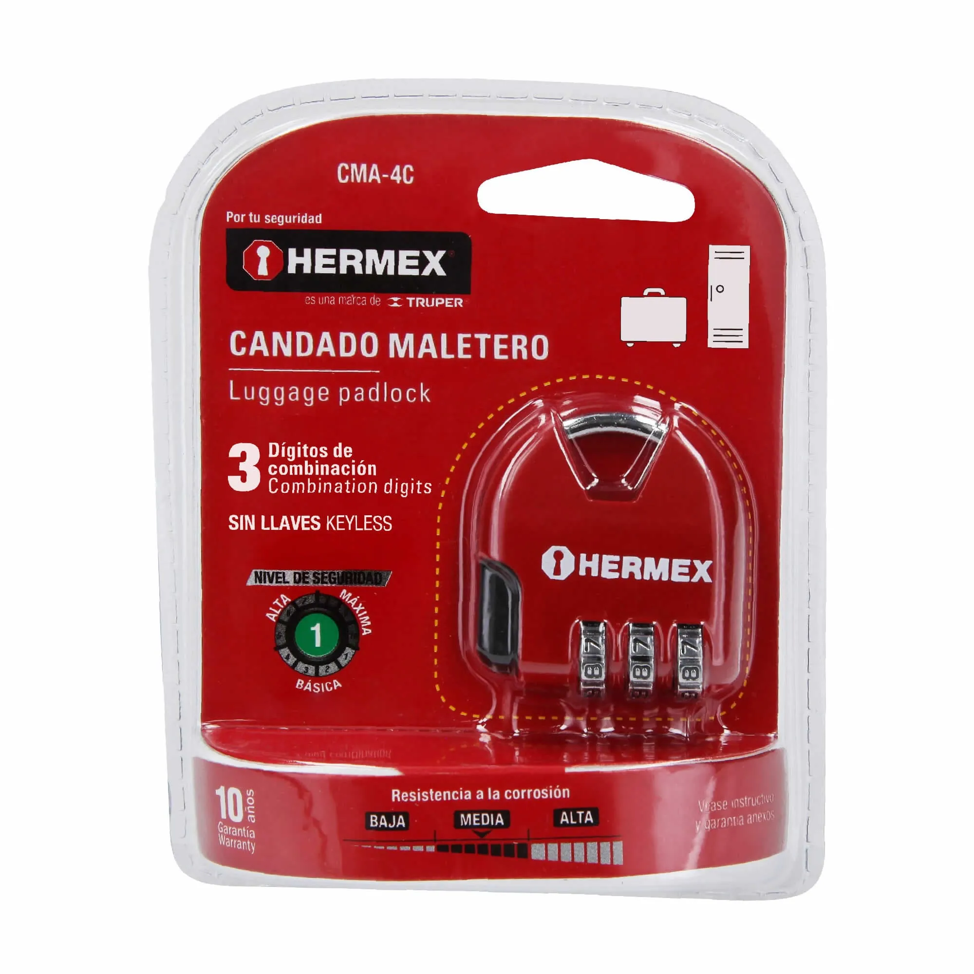 Candado De 36 Mm Para Maleta Y Locker, No Requiere Llave Hermex